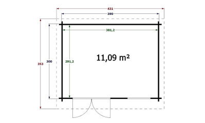 chalet de jardin CALIFORNIE 44 mm - 11,1m² intérieur