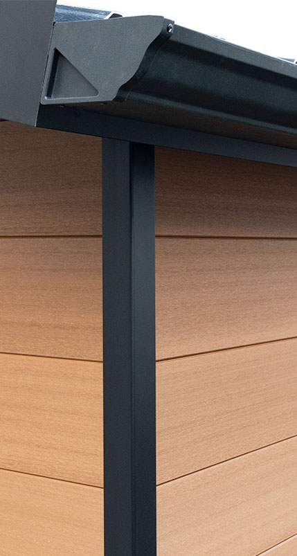 Abri de jardin en composite avec gouttière aluminium de série
